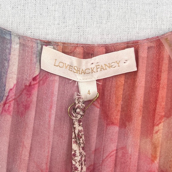 LOVESHACKFANCY Meridian Dress Womens 4 Pink Watercolor Print Long Sleeve NWT - Picture 9 of 16